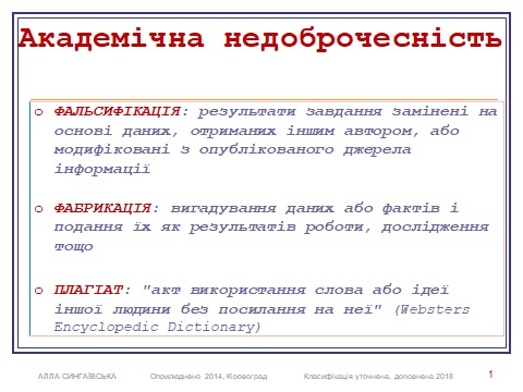 Класифікація форм академічної недоброчесності