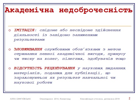 Класифікація форм академічної недоброчесності